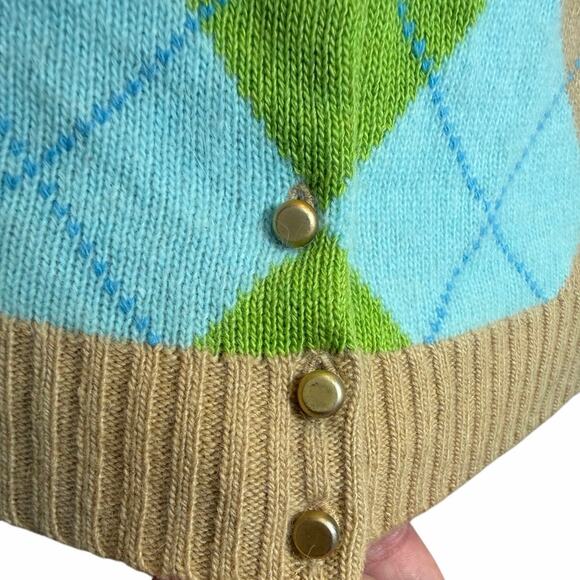 J. Crew Tan Argyle Button Down Cardigan Merino Wool Academia Preppy Sweater XS - Picture 12 of 16